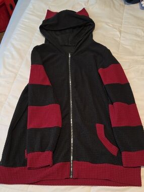Black & Burgundy Cat Ear Hooded Zip-Up